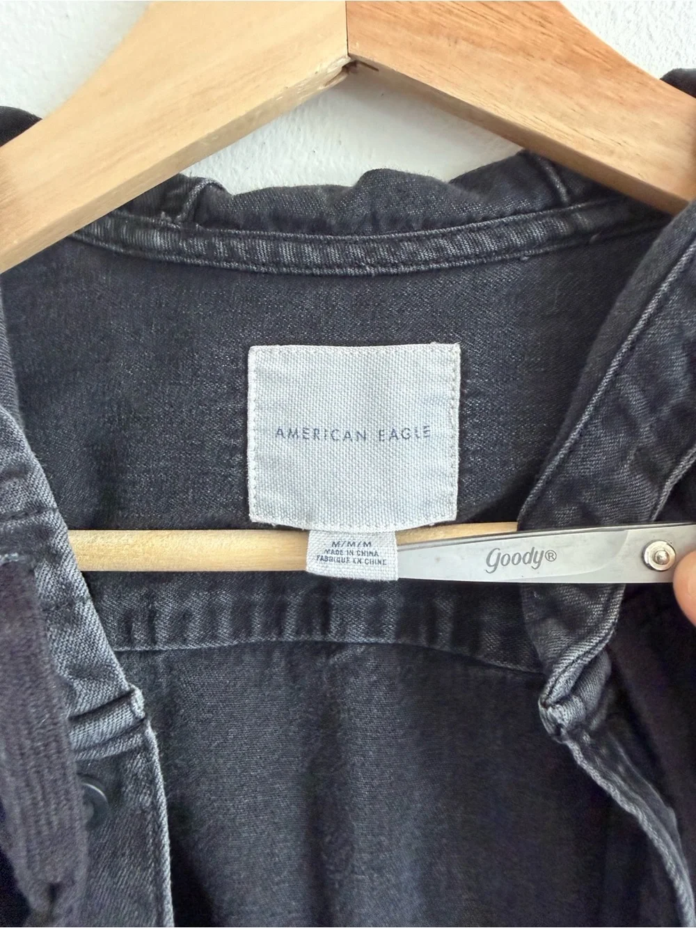 American Eagle Outfitters Charcoal Hooded Button-Up Shirt